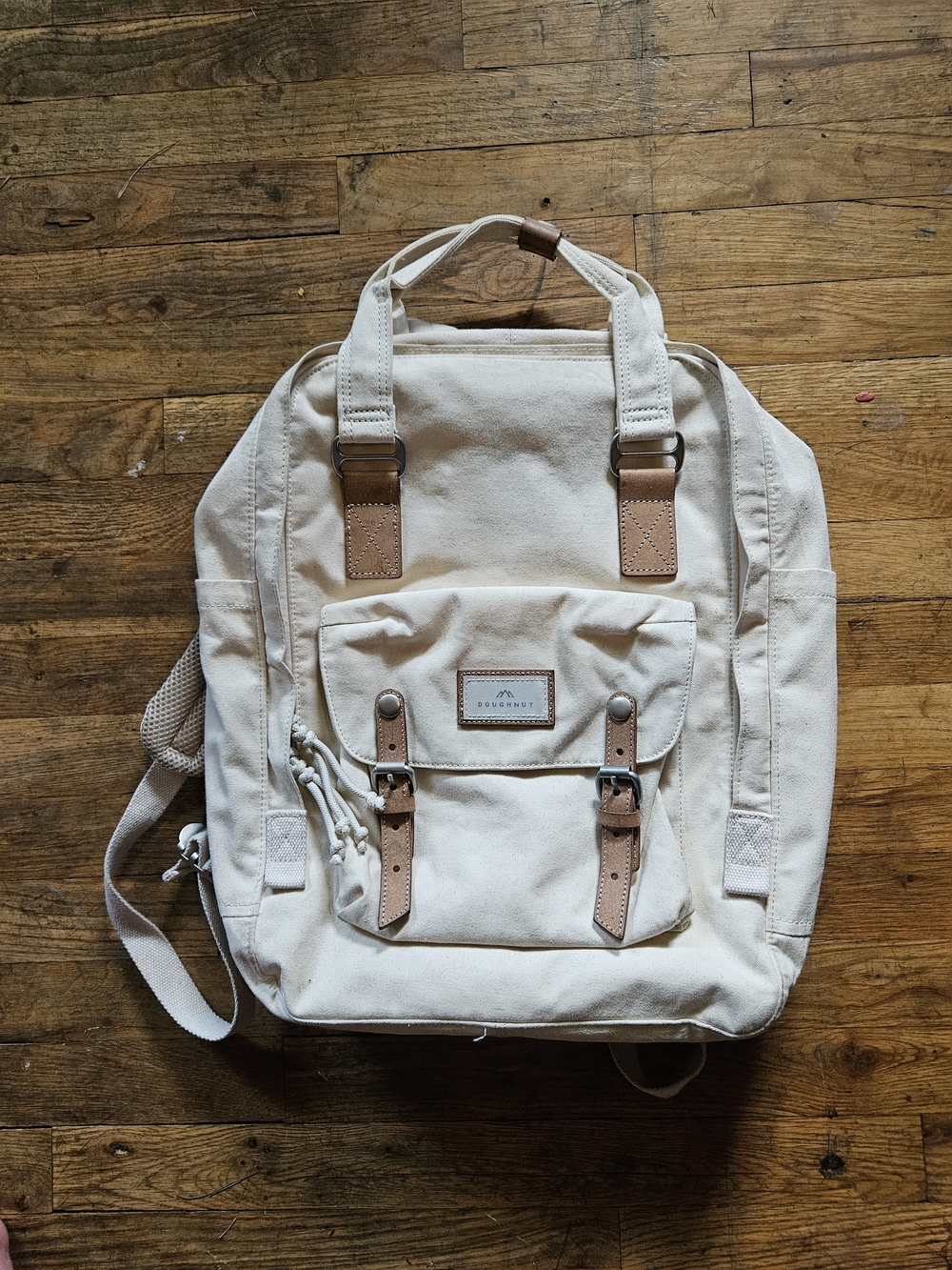 Doughnut Cream Canvas Backpack with Tan Accents